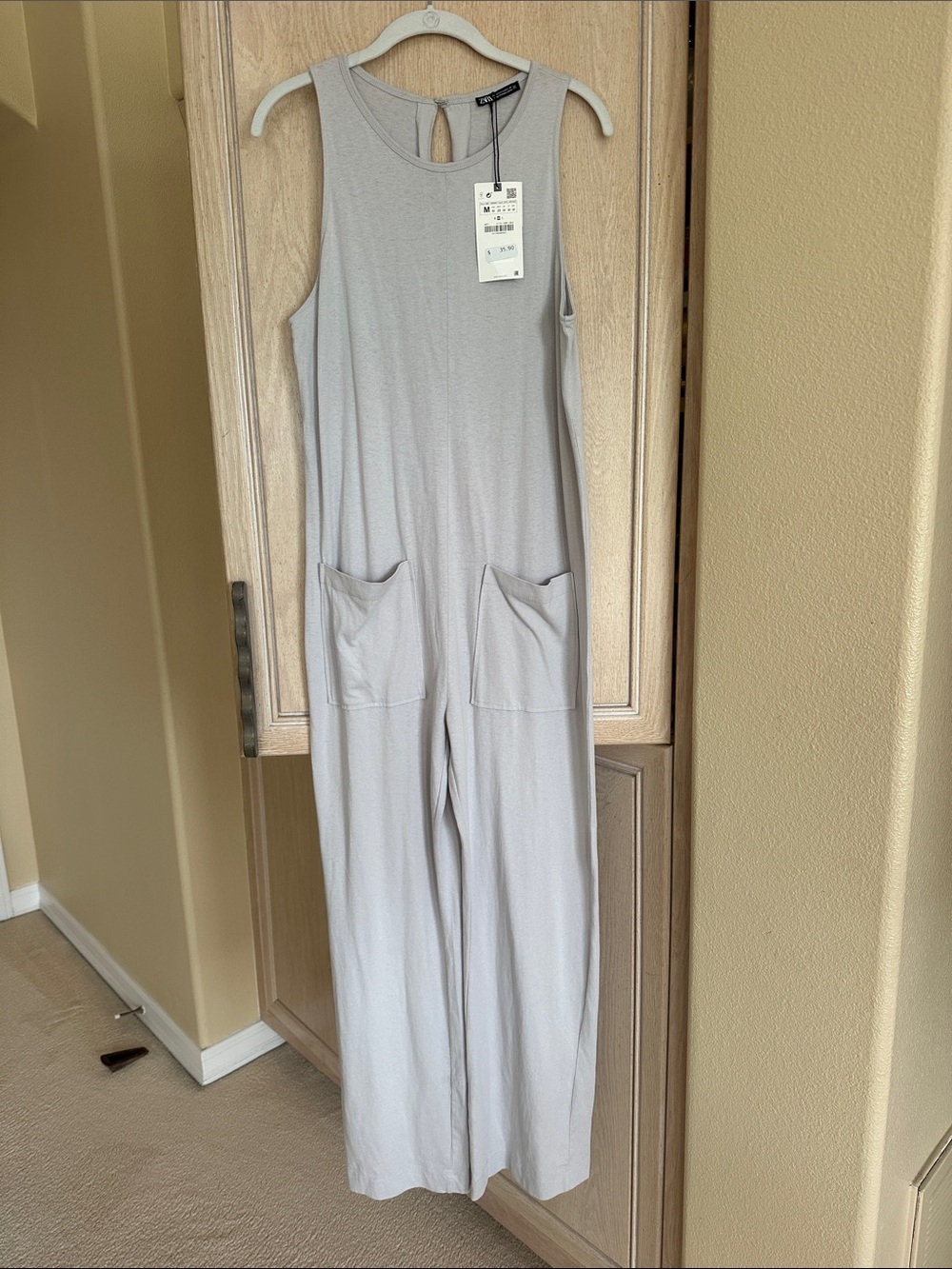 Zara Light Gray Sleeveless Jumpsuit with Pockets